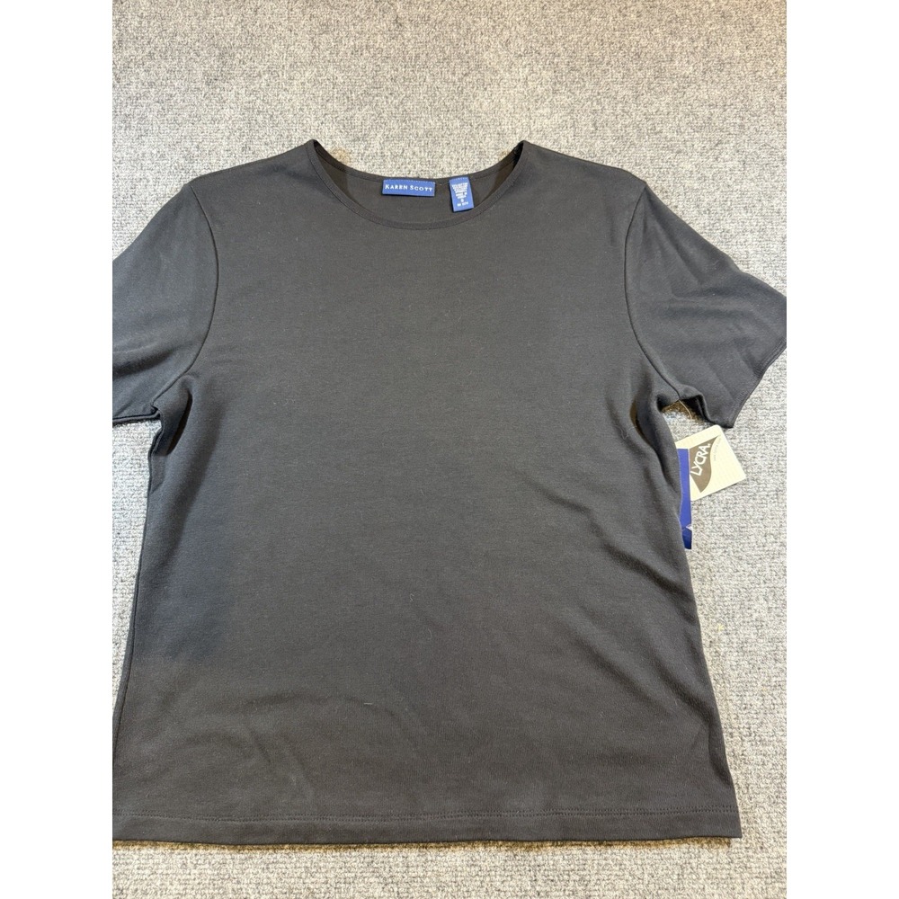 Karen Scott Vintage Black Short Sleeve Shirt Cotton Lycra Blend Size Small NWT